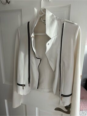 Womens White Zip-Trim Moto Jacket
